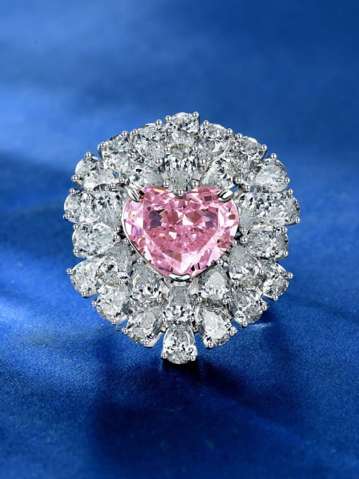 American powder [R 2394] 925 Sterling Silver High Carbon Diamond Heart Luxury Ring